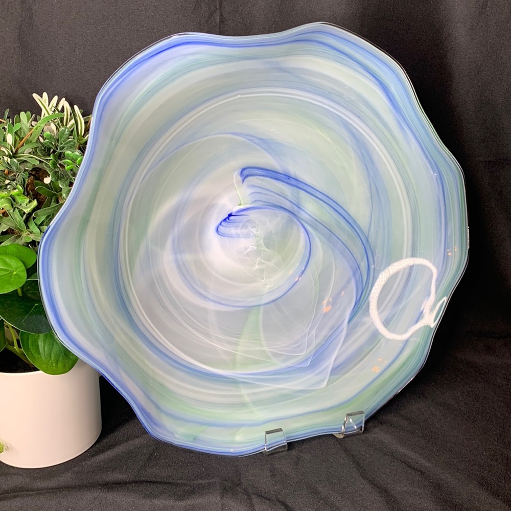 Beautiful shades of blue, green and white swirl glass bowl